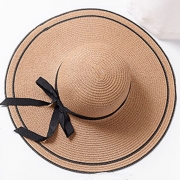 Big Brim Hat Floppy Foldable Straw Hat Summer Beach Hat with bowknot