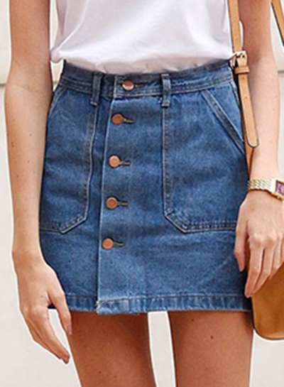 Summer Slim Solid Single-Breasted High Waist A-line Denim Skirt YOYOTSHOP.com