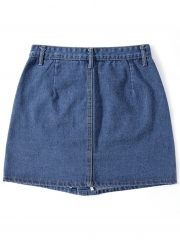 Summer Slim Solid Single-Breasted High Waist A-line Denim Skirt