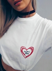 Summer Casual Loose Street Heart Printed Short Sleeve Round Neck Tee