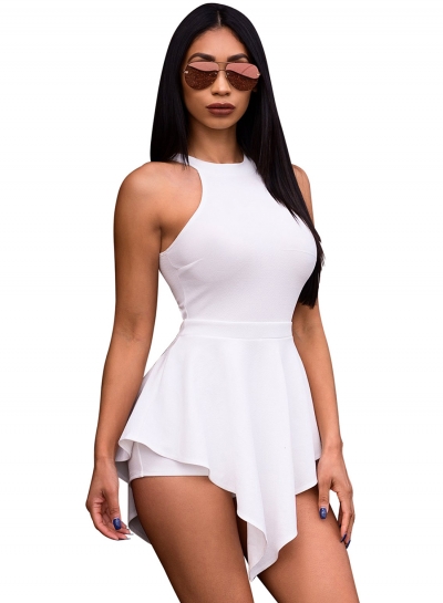 Summer Irregular Solid Slim Sleeveless Off The Shoulder Women Romper zecalaba.com