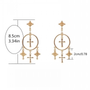 Vintage Exoticism Alloy Carved Lines Crucifix Tassel Drop Earrings