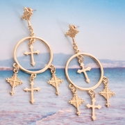 Vintage Exoticism Alloy Carved Lines Crucifix Tassel Drop Earrings