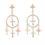 Vintage Exoticism Alloy Carved Lines Crucifix Tassel Drop Earrings