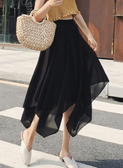 Fashion Solid Irregular Mesh High Waist A-line Chiffon Skirt