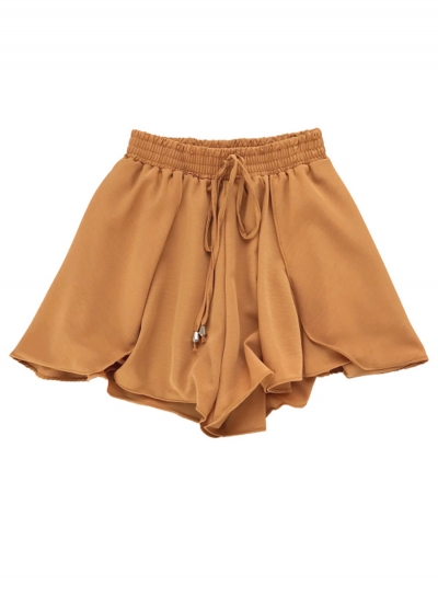 Casual High Waist A Line Culottes Wide Leg Shorts With Drawstring