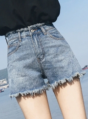 High Waist Retro Wash Casual Culotte Denim Shorts With Pockets