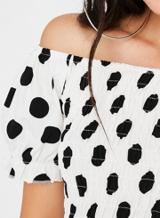 Summer Sexy Slim Smock Off The Shoulder Short Sleeve Polka Dots Crop Top