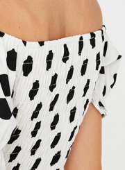 Summer Sexy Slim Smock Off The Shoulder Short Sleeve Polka Dots Crop Top