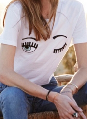 Summer Casual Loose Short Sleeve Round Neck Eye Eyelash Print Tee