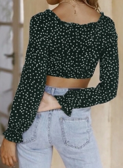 Summer Sexy Loose Off The Shoulder Polka Dots Long Sleeve Crop Top