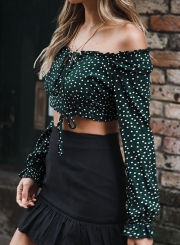 Summer Sexy Loose Off The Shoulder Polka Dots Long Sleeve Crop Top