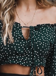 Summer Sexy Loose Off The Shoulder Polka Dots Long Sleeve Crop Top