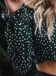 Summer Sexy Loose Off The Shoulder Polka Dots Long Sleeve Crop Top