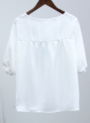 Summer Casual Loose Embroidered Half Sleeve Round Neck Blouse