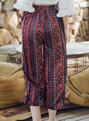 Fashion Beach Boho Vintage Waist Lace-Up Loose Lantern Pants