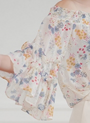 Summer Sexy Floral Printed Off The Shoulder Flare Sleeve Loose Blouse