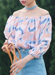 Summer Sweet Floral Printed Off The Shoulder Lantern Sleeve Loose Blouse