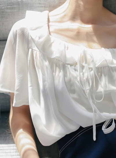 Summer Sweet Off The Shoulder Short Sleeve Lace-Up Loose Solid Blouse zecalaba.com