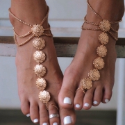 Fashion Vinatge Concise Alloy Carved Disk Tassel Anklets