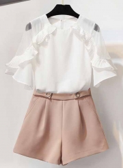 Summer Fashion 2 Piece Off The Shoulder Solid Top Wide Leg Zip Shorts