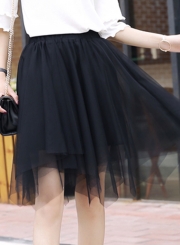 Fashion Chic Sweet Solid Irregular Mesh High Waist A-line Bubble Skirt