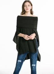 Fashion Casual Off Shoulder Irregular Loose Fit Solid Tee