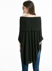 Fashion Casual Off Shoulder Irregular Loose Fit Solid Tee