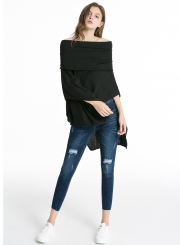 Fashion Casual Off Shoulder Irregular Loose Fit Solid Tee