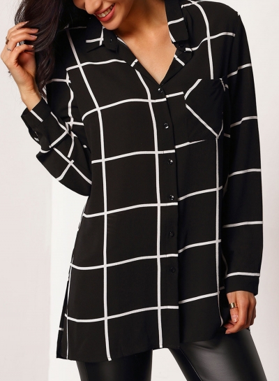 Fashion Casual Loose Long Sleeve Turn-Down Collar Plaid Button Down Shirt zecalaba.com