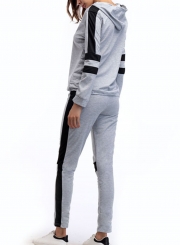 2 Piece Casual Long Sleeve Zip Slit Hoodie Drawstring Pants Sports Set