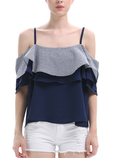 Summer Casual Spaghetti Strap Off The Shoulder Ruffle Loose Blouse zecalaba.com