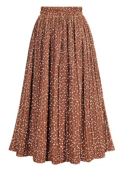 Casual Loose Polka Dots Elastic Waist Swing Pleasted Long Skirt YOYOTSHOP.com