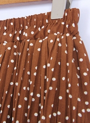 Casual Loose Polka Dots Elastic Waist Swing Pleasted Long Skirt