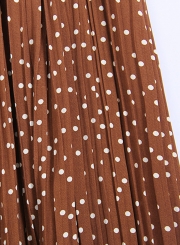 Casual Loose Polka Dots Elastic Waist Swing Pleasted Long Skirt