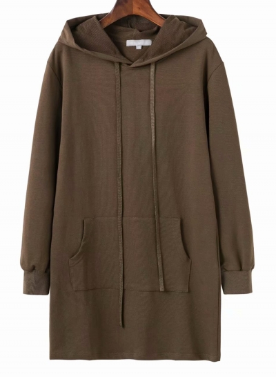 Casual Loose Hooded Long Sleeve Solid Sports Hoodie Dress zecalaba.com