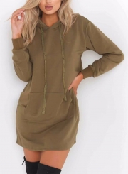 Casual Loose Hooded Long Sleeve Solid Sports Hoodie Dress