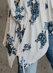 Casual Floral Print Dolman Sleeve Elastic Waist Loose Cardigan