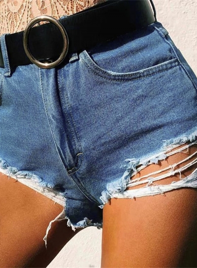 Summer Casual Retro Wash Ripped High Waist Loose Wide Leg Denim Shorts zecalaba.com