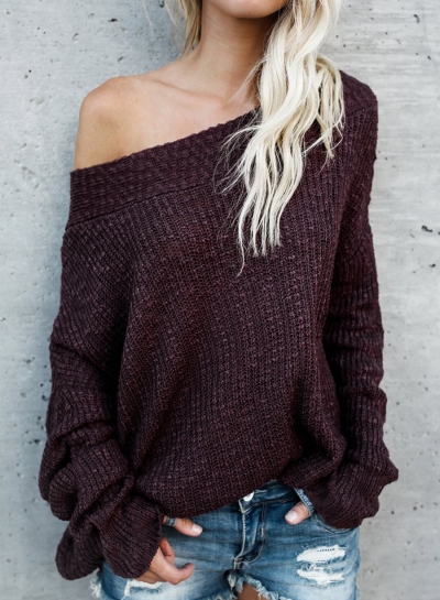 Sexy Off The Shoulder Long Sleeve Loose Solid Sweater