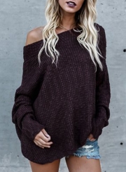 Sexy Off The Shoulder Long Sleeve Loose Solid Sweater