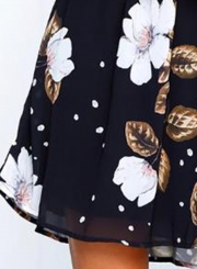 Floral Print High Neck Lantern Sleeve Elastic Waist Dress