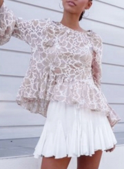 Fashion Floral Flare Sleeve Round Neck Loose Ruffle Blouse