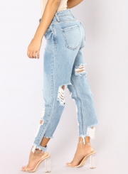 Fashion Casual High Waist Destroyed Straight Leg Loose Fit Jeans