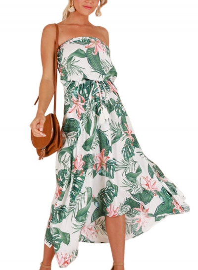 Summer Sexy Floral Print Chest Wrapped Elastic Waist Beach Dress zecalaba.com