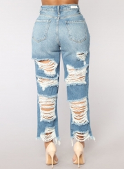 Casual Destroyed High Waist Straight Jeans With Pockets