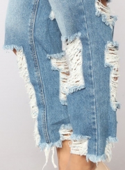 Casual Destroyed High Waist Straight Jeans With Pockets