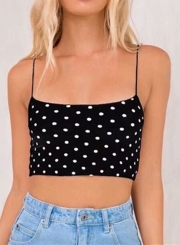 Sexy Slim Polka Dots Spaghetti Strap Backless Crop Top Camisole