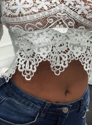 Summer Lace Long Sleeve Hollow Out Crop Top Blouse