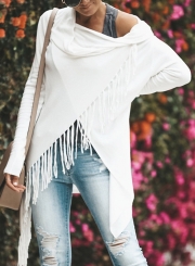 Casual Solid V Neck Long Sleeve Irregular Cardigan With Tassel